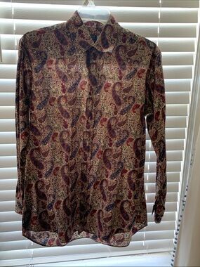 Men's Paisley Print Button-Down Shirt - Red & Navy